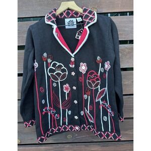 Vtg Storybook Knits Beaded Embroidered Embellished Flower Cardigan Sz M New